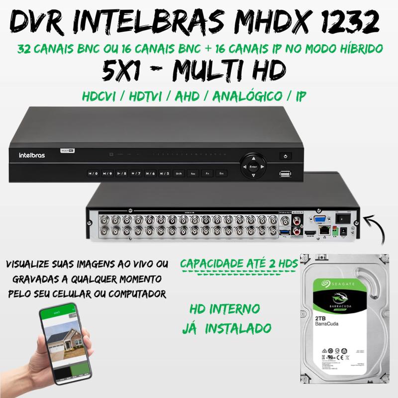 Dvr 32 Canais Intelbras Mhdx 1232 Multi hd c/Hd 2TB - Gravador de